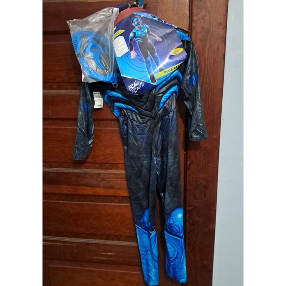 DC Blue Beetle Halloween Costume Medium 8 Kids Jumpsuit Mask Comic Book Hero - Picture 13 of 14